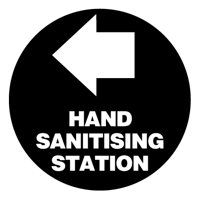 Hand sanitising left safety signage gobo.
