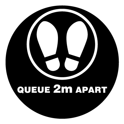 Queue 2m apart social distancing signage gobo.