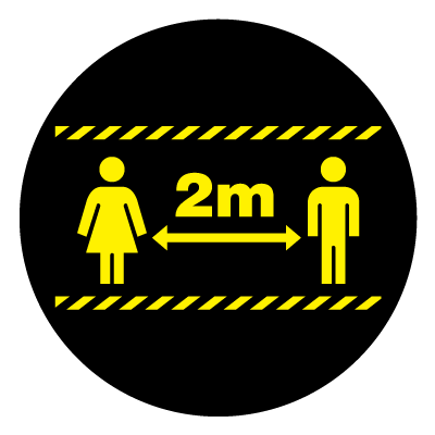 Yellow rectangular 2m distancing warning social distancing signage gobo.