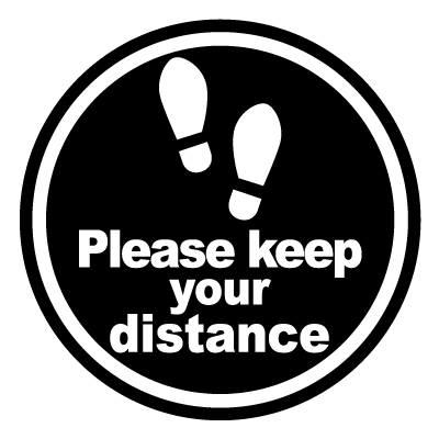 Circular 'please keep your distance' social distancing signage gobo.