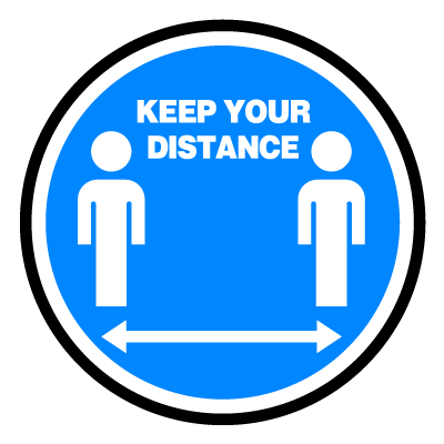 Blue 'keep your distance' social distancing signage gobo.