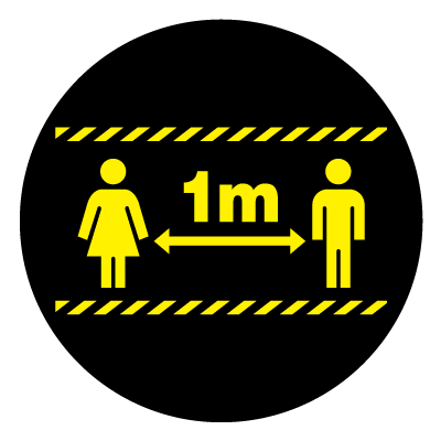 Yellow rectangular 1m distancing warning social distancing signage gobo.
