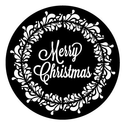 "Merry Christmas" inside a wreath gobo.