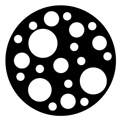 Large white circles with smaller white circles in a random scattering on a black circle gobo.