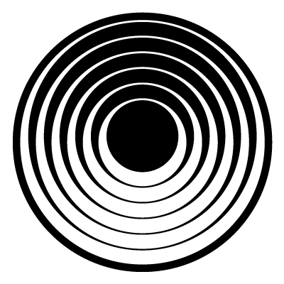 6 offset rings to one side on a black circle gobo.