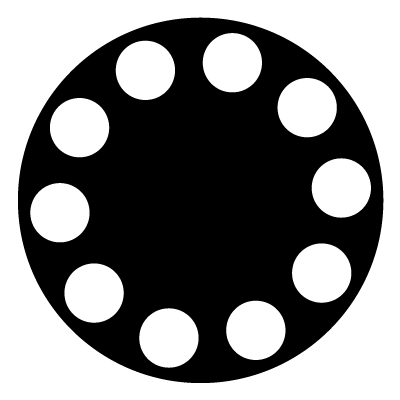 10 white circles in a circular formation on a black circle gobo.