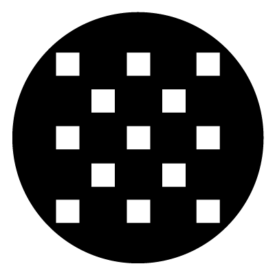 Square grid of smaller alternate white squares on a black circle gobo.