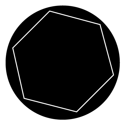 White outline of a hexagon on a black circle gobo.