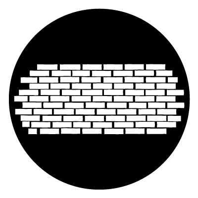 White brick wall silhouette on a black circle gobo.