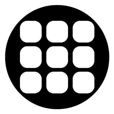 White 3x3 grid of rounded cornered squares on a black circle gobo.