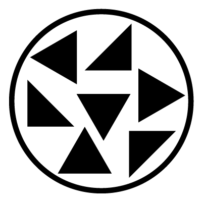 White circle with different shaped and sized black triangles in the centre on a black circle gobo.