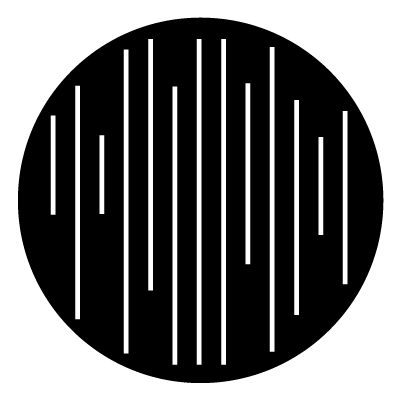 Narrow white vertical lines of varying lengths on a black circle gobo.