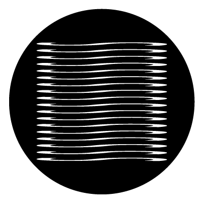 White multiple horizontal stacked narrow 's' shapes on a black circle gobo.