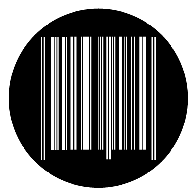 White barcode on a black circle gobo.