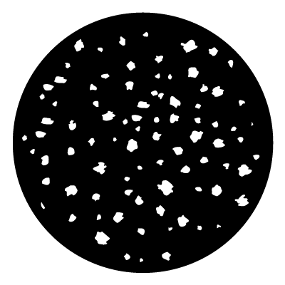 White silhouette of a snowstorm with medium sized dots of snow on a black circle gobo.