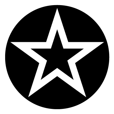 White outline of a star on a black circle gobo.