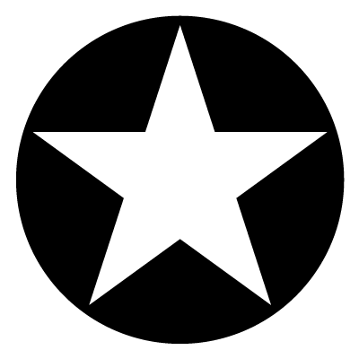 White 5 pointed star on a black circle gobo.