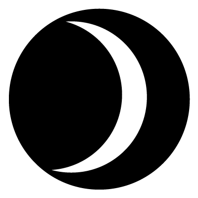 White crescent moon on a black circle gobo.
