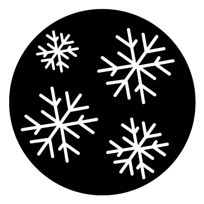 4 white snowflakes in different sizes on a black circle gobo.