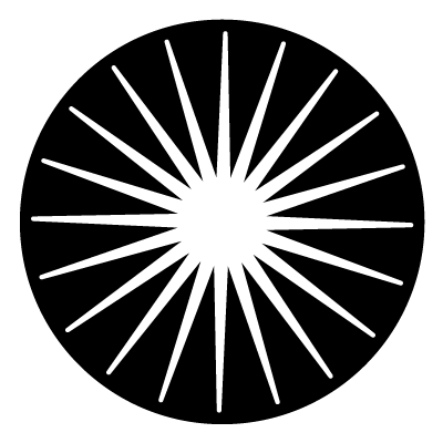 White 20 pointed star on a black circle gobo.