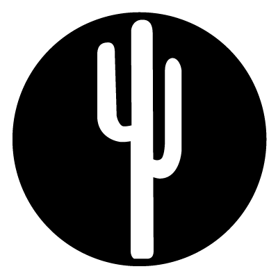White silhouette of a cactus on a black circle gobo.