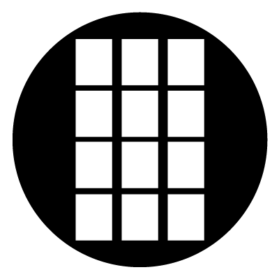 White 3x4 rectangle grid to make up a window design, on a black circle.