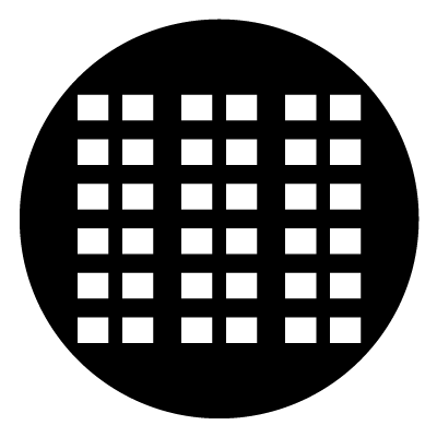 Grid of 2 x 6 rectangles, there are three of these horizontally to make up an office window design. On a black circle.