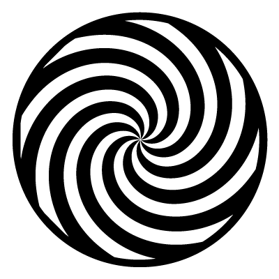 Narrow white twirl on a black circle gobo.
