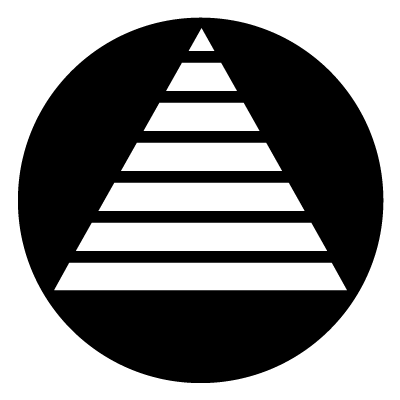 White pyramid with black horizontal lines on a black circle gobo.