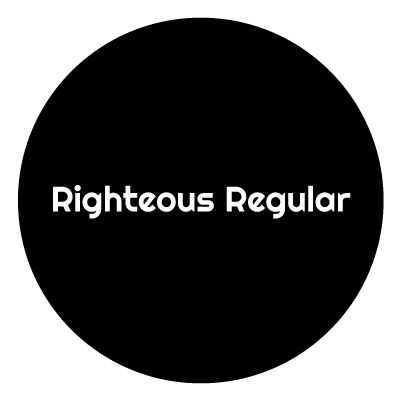 Black circle with white "Righteous Regular" text in the centre.
